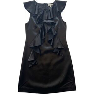 Milly of New York Brown Satin Ruffle Neck Shift Dress Womens Size 0 Cocktail